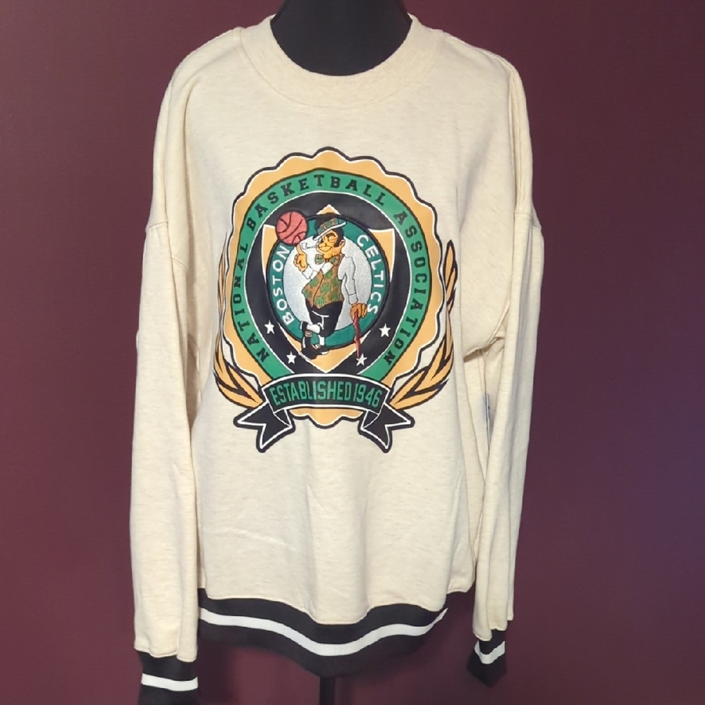 NBA Cream Sweatshirt with Black and Green Details